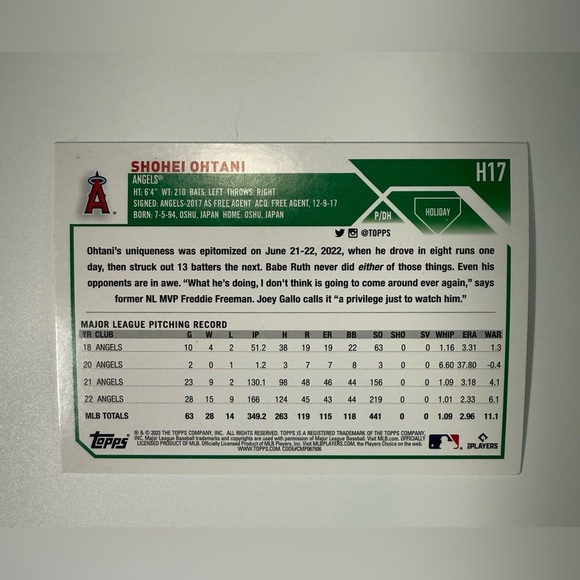 Shohei Ohtani #H17 2023 Topps Holiday Baseball Trading Card - Picture 2 of 2